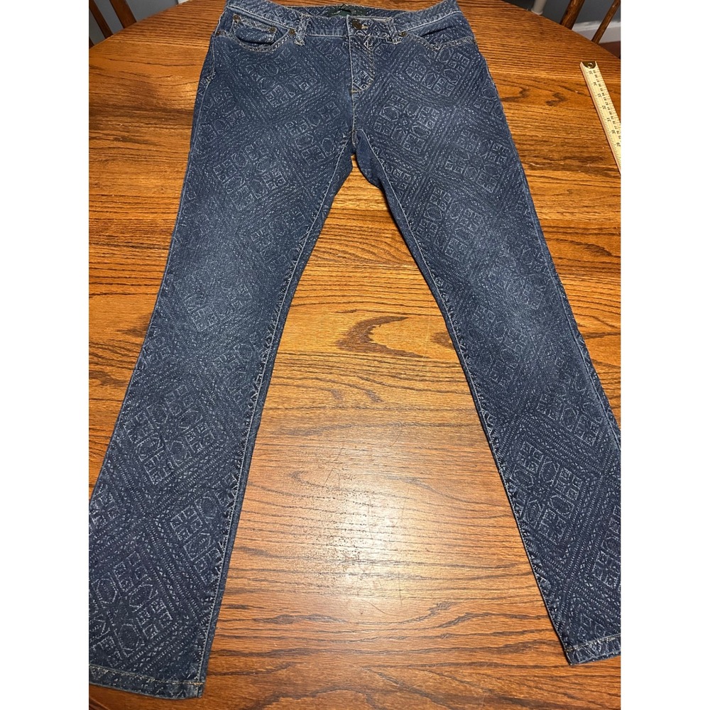 Lauren Jeans Co Ralph‎ Lauren Women Blue Geometric Print Straight Leg Jeans  8